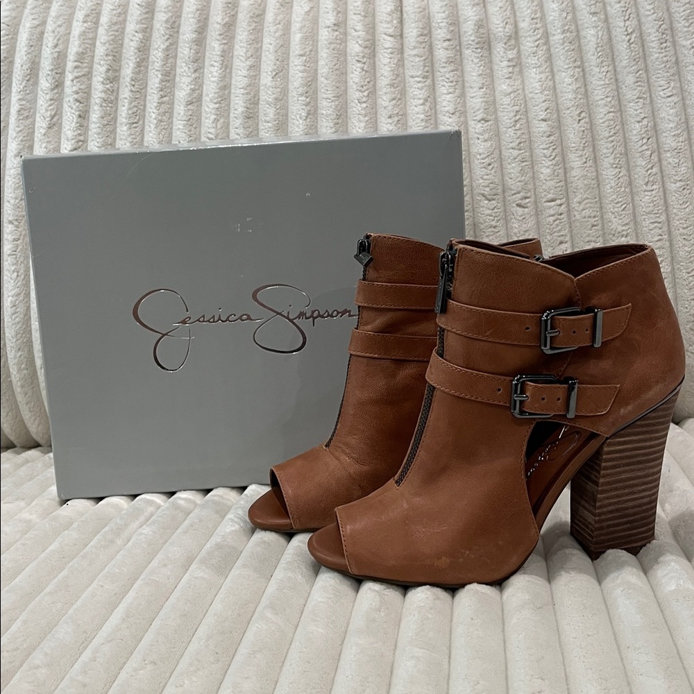 Jessica Simpson Maizy Ankle Boots Brown Double Buckle
